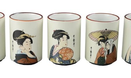 Japanse porseleinen theekopjes - Wit - Utamaro Cup Set - 5-delig - 300ml - 7.5 x 10cm | Tokyo Design Studio