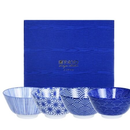 Japanse rijstkommen set - Nippon Blue - Tokyo Design Studio - 4-delig - 300ml - 12 x 6.4cm | Tokyo Design Studio