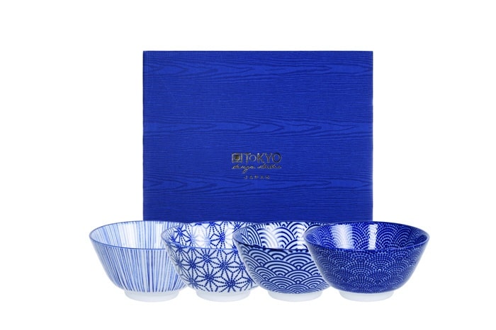 Japanse rijstkommen set - Nippon Blue - Tokyo Design Studio - 4-delig - 300ml - 12 x 6.4cm | Tokyo Design Studio
