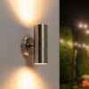 Jasmin LED Wandlamp - 8 watt 690 lumen - IP44 Waterdicht - GU10 vervangbare lichtbron - 2700K Warm Wit - Dimbaar - Binnen en buiten - Up & down light - RVS | HOFTRONIC