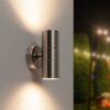 Jasmin Led Wandlamp - 8 Watt 690 Lumen - IP44 Waterdicht - GU10 vervangbare lichtbron - 4000K neutraal wit - Dimbaar - Binnen en buiten - Up & Down Light - RVS | HOFTRONIC