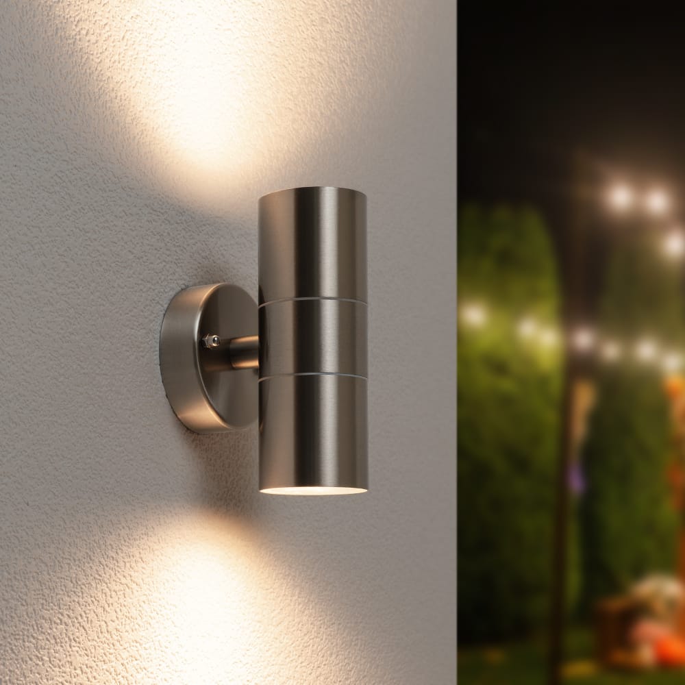 Jasmin Led Wandlamp - 8 Watt 690 Lumen - IP44 Waterdicht - GU10 vervangbare lichtbron - 4000K neutraal wit - Dimbaar - Binnen en buiten - Up & Down Light - RVS | HOFTRONIC