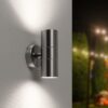 Jasmin Led Wandlamp - 8 Watt 690 Lumen - IP44 Waterdicht - GU10 vervangbare lichtbron - 6500K Daglicht Wit - Dimbaar - Binnen en buiten - Up & Down Light - RVS | HOFTRONIC