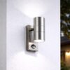 Jasmin wandlamp - RVS - 6500K Daglicht wit - Bewegingsmelder en schemerschakelaar - IP44 spatwaterdicht - Up & Downlight voor buiten | HOFTRONIC