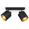Jimmy LED Plafondspot - 2 spots - Kantelbaar - Draaibaar - Zwart/Goud - E14 fitting - IP20 voor binnen - Textiel spot | HOFTRONIC
