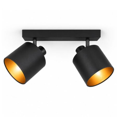 Jimmy LED Plafondspot - 2 spots - Kantelbaar - Draaibaar - Zwart/Goud - E14 fitting - IP20 voor binnen - Textiel spot | HOFTRONIC