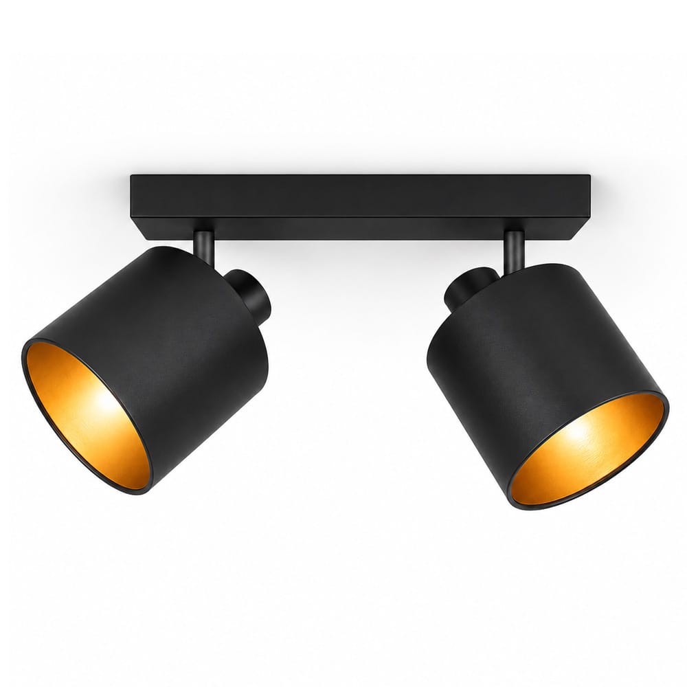 Jimmy LED Plafondspot - 2 spots - Kantelbaar - Draaibaar - Zwart/Goud - E14 fitting - IP20 voor binnen - Textiel spot | HOFTRONIC