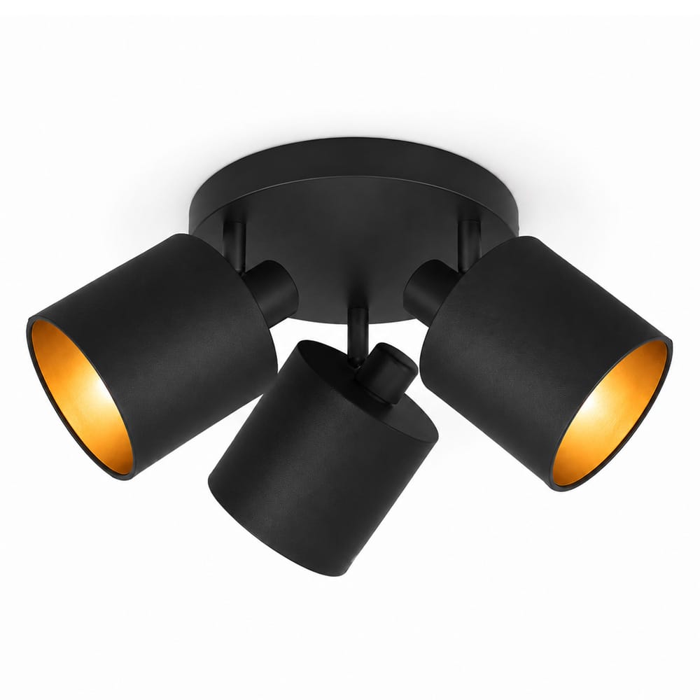 Jimmy LED Plafondspot - 3 spots - Kantelbaar - Draaibaar - Zwart/Goud - E14 fitting - IP20 voor binnen - Textiel spot | HOFTRONIC