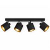 Jimmy LED Plafondspot - 4 spots - Kantelbaar - Draaibaar - Zwart/Goud - E14 fitting - IP20 voor binnen - Textiel spot | HOFTRONIC