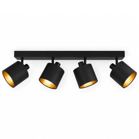 Jimmy LED Plafondspot - 4 spots - Kantelbaar - Draaibaar - Zwart/Goud - E14 fitting - IP20 voor binnen - Textiel spot | HOFTRONIC