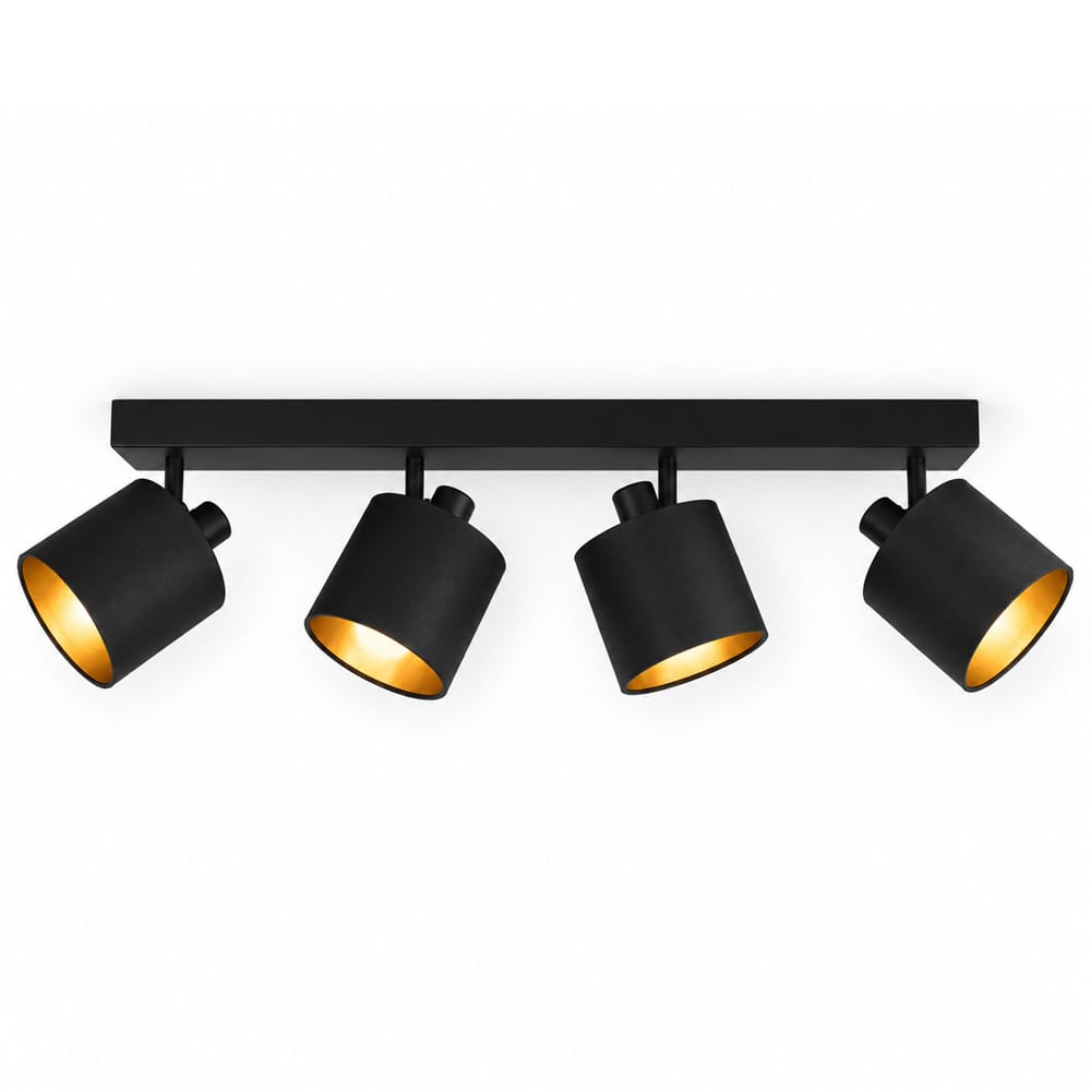 Jimmy LED Plafondspot - 4 spots - Kantelbaar - Draaibaar - Zwart/Goud - E14 fitting - IP20 voor binnen - Textiel spot | HOFTRONIC