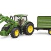 John Deere 7R 350 met voorlader en trailer van Bruder | Bruder