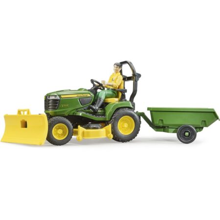 John Deere zitmaaier met aanhanger en tuinman van Bruder | Bruder