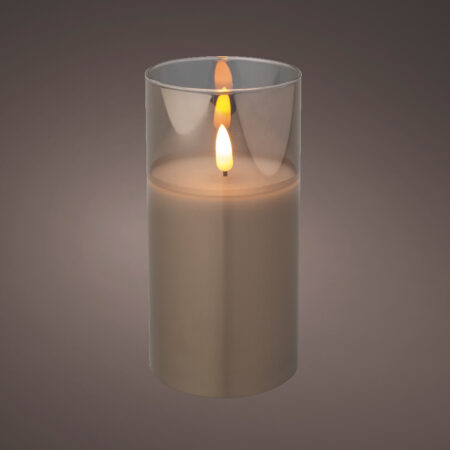 Kaars LED in glas vlam effect 15cm grijs | Lumineo