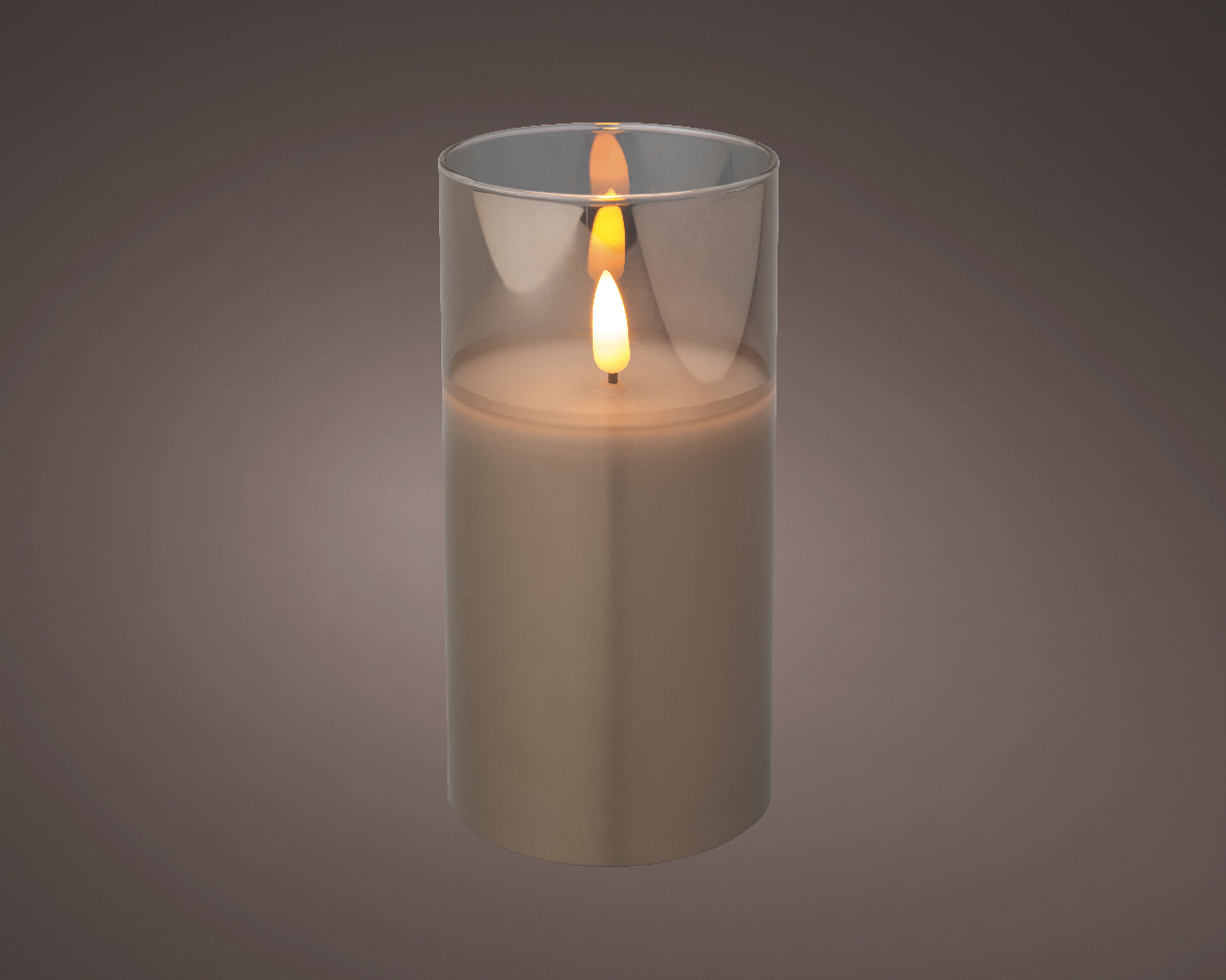 Kaars LED in glas vlam effect 15cm grijs | Lumineo