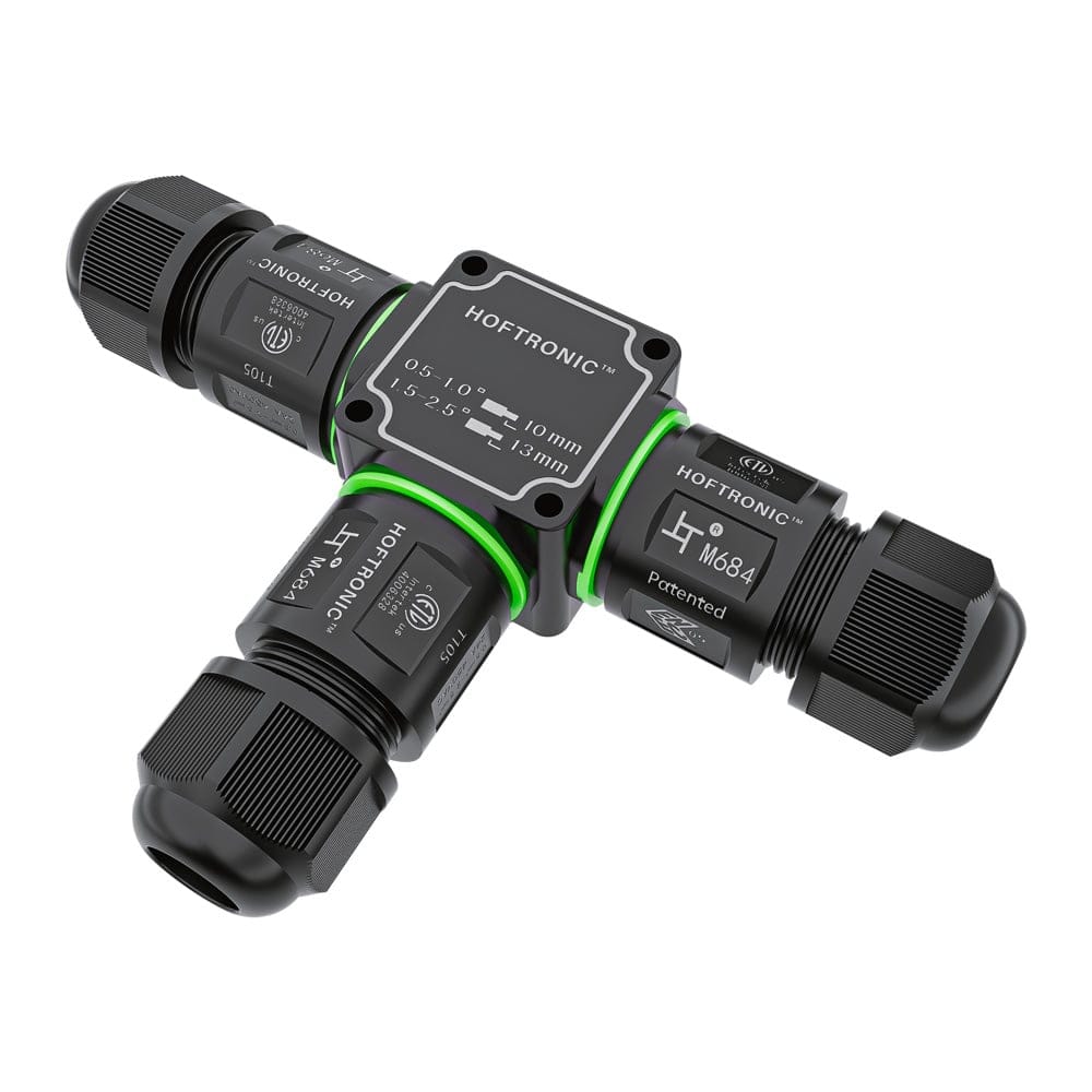 Kabelverbinder - T-vorm - IP68 waterdicht - Gereedschapsloos - Voor 2 en 3 aderige kabels (4-11mm) | HOFTRONIC