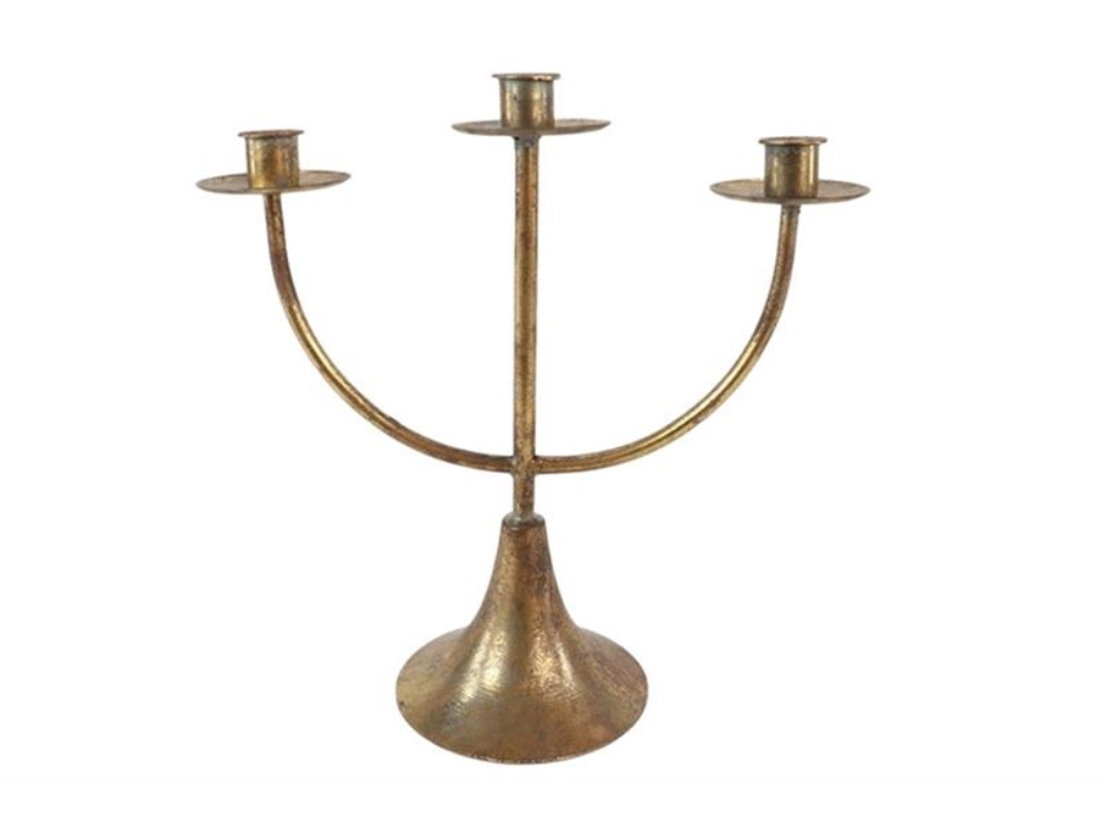 Kandelaar 3-armig metaal goud 30x13x30cm | HBX natural living