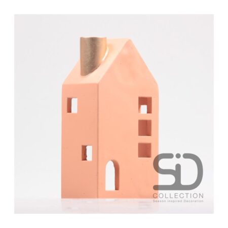 Kandelaar Huis 12x8x24cm beigerood | Season Inspired Decoration