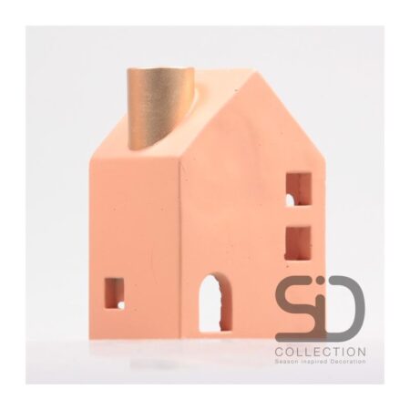 Kandelaar Huisje 11x8x16cm beigerood | Season Inspired Decoration