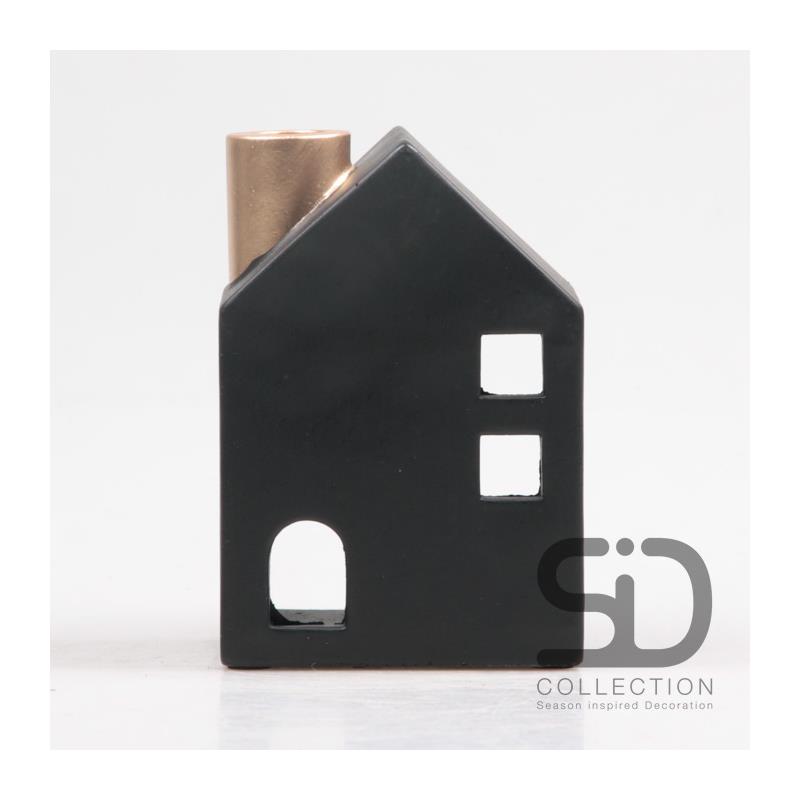 Kandelaar Huisje 11x8x16cm zwart | Season Inspired Decoration