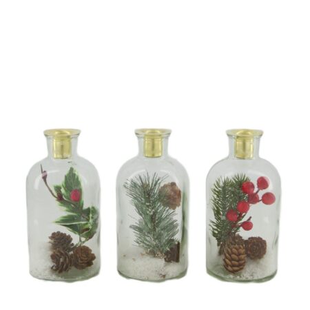 Kandelaar glas met kerstdeco 8x8x16cm | Dijk Natural Collections