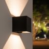 Kansas - Dimbare LED wandlamp kubus - 7 Watt - 3000K warm wit - Up & Down light - IP65 waterdicht - Zwart - Wandverlichting voor binnen en buiten | HOFTRONIC