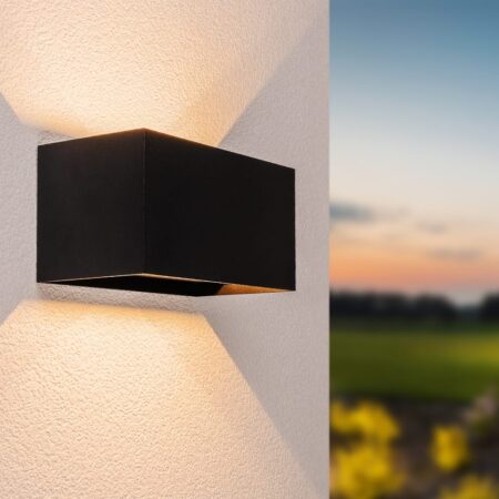 Kansas Dubbel LED Wandlamp - 12W 1200lm - IP65 Waterdicht - 3000K Warm Wit - Binnen en buiten - Kubus - Up & Down Light - Zwart | HOFTRONIC