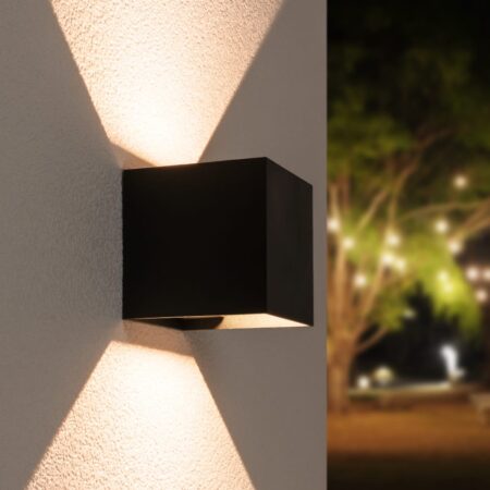 Kansas LED Wandlamp kubus - 7 Watt 720lm - 3000K warm wit - IP65 Waterdicht - Zwart - Up & downlight - Voor binnen en buiten | HOFTRONIC