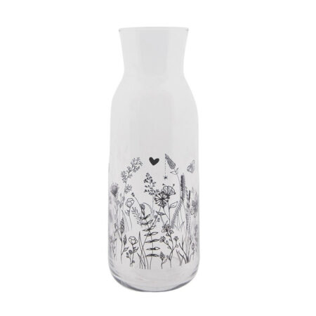 Karaf 1000ml met zwarte bloemen | Clayre&Eef