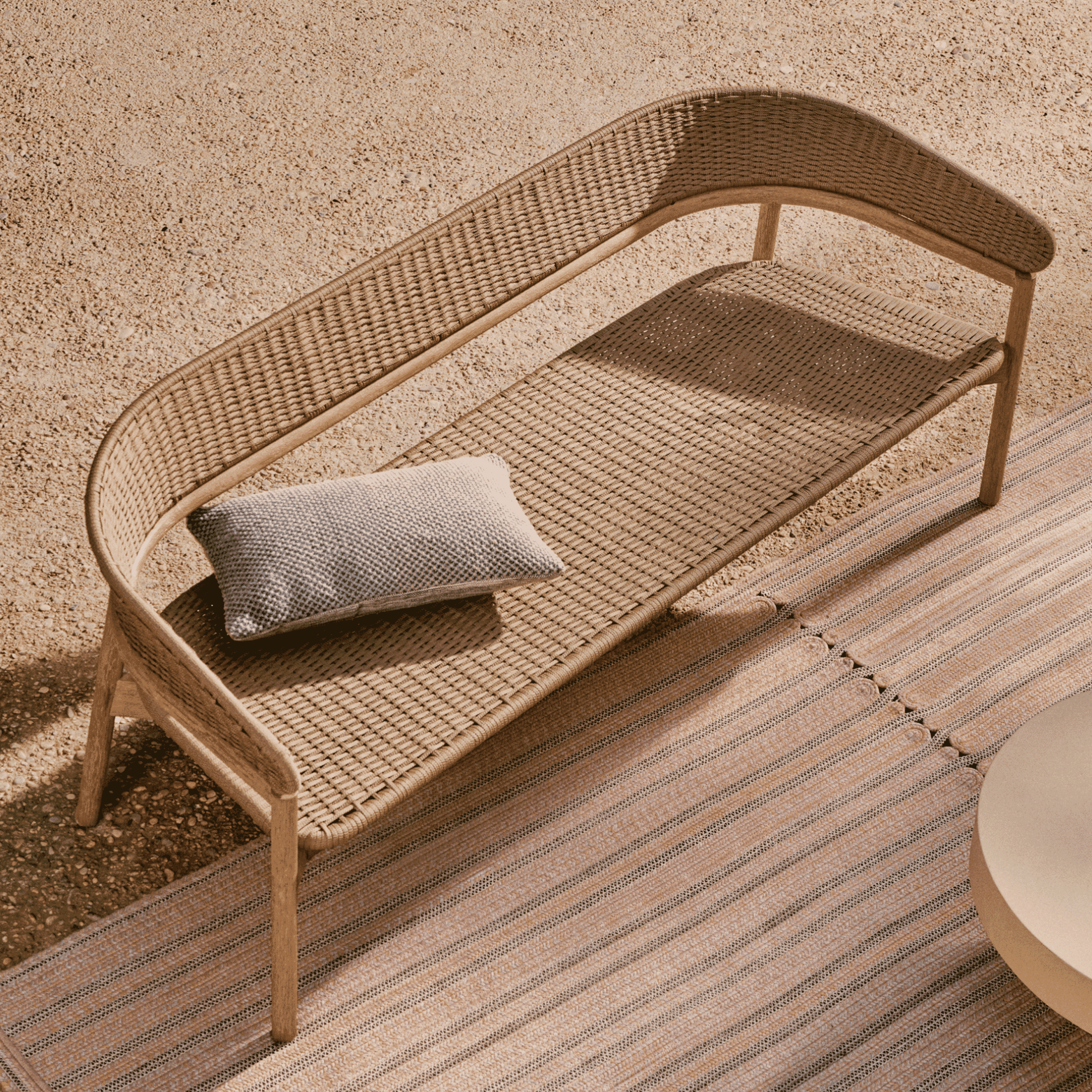 Kave Home 3-zits Tuinbank Arinella Acaciahout en geweven touw - Beige | Kave Home