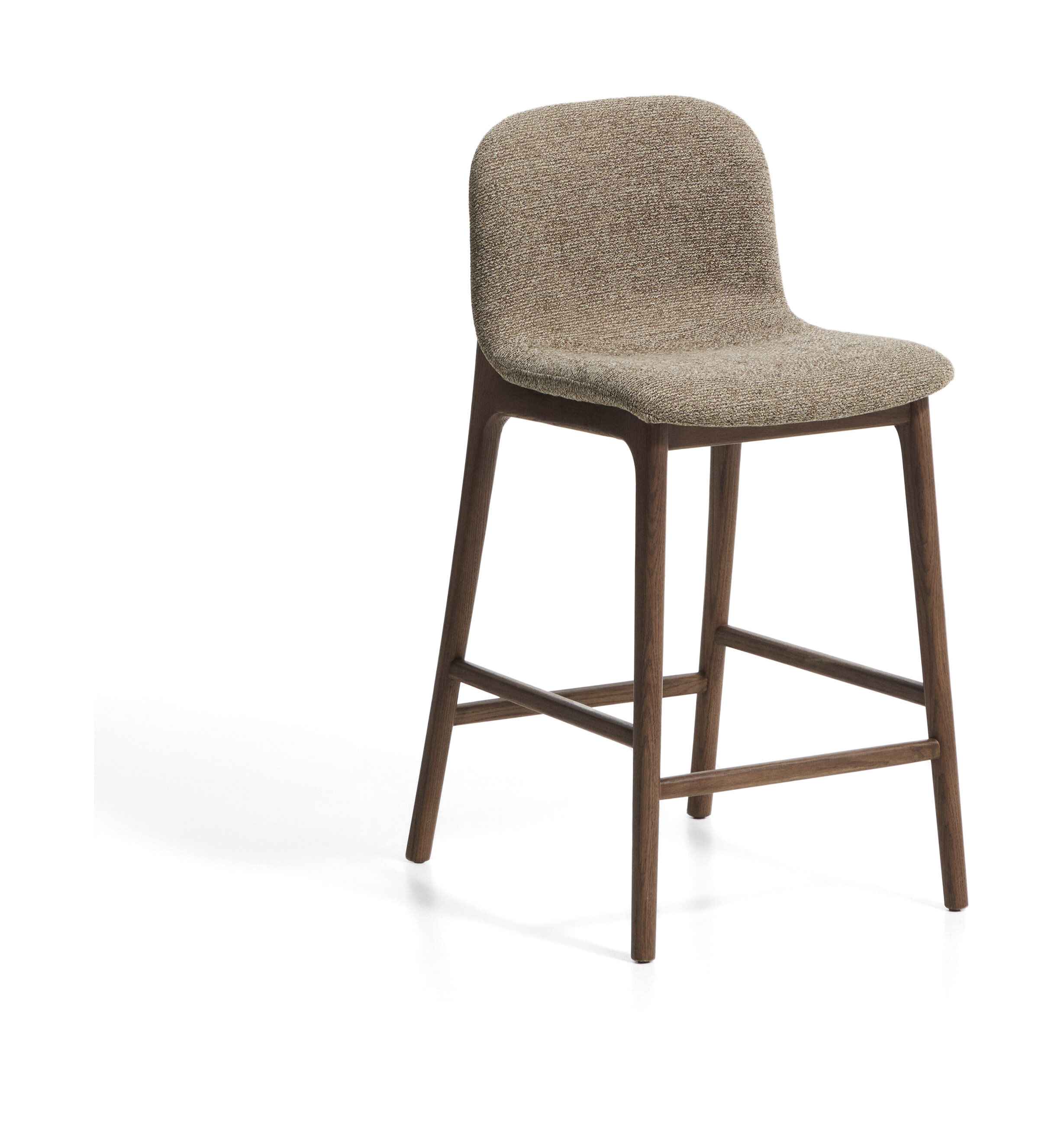 Kave Home Barkruk Elnor Chenille en eiken - Bruin (zithoogte 65cm) | Kave Home