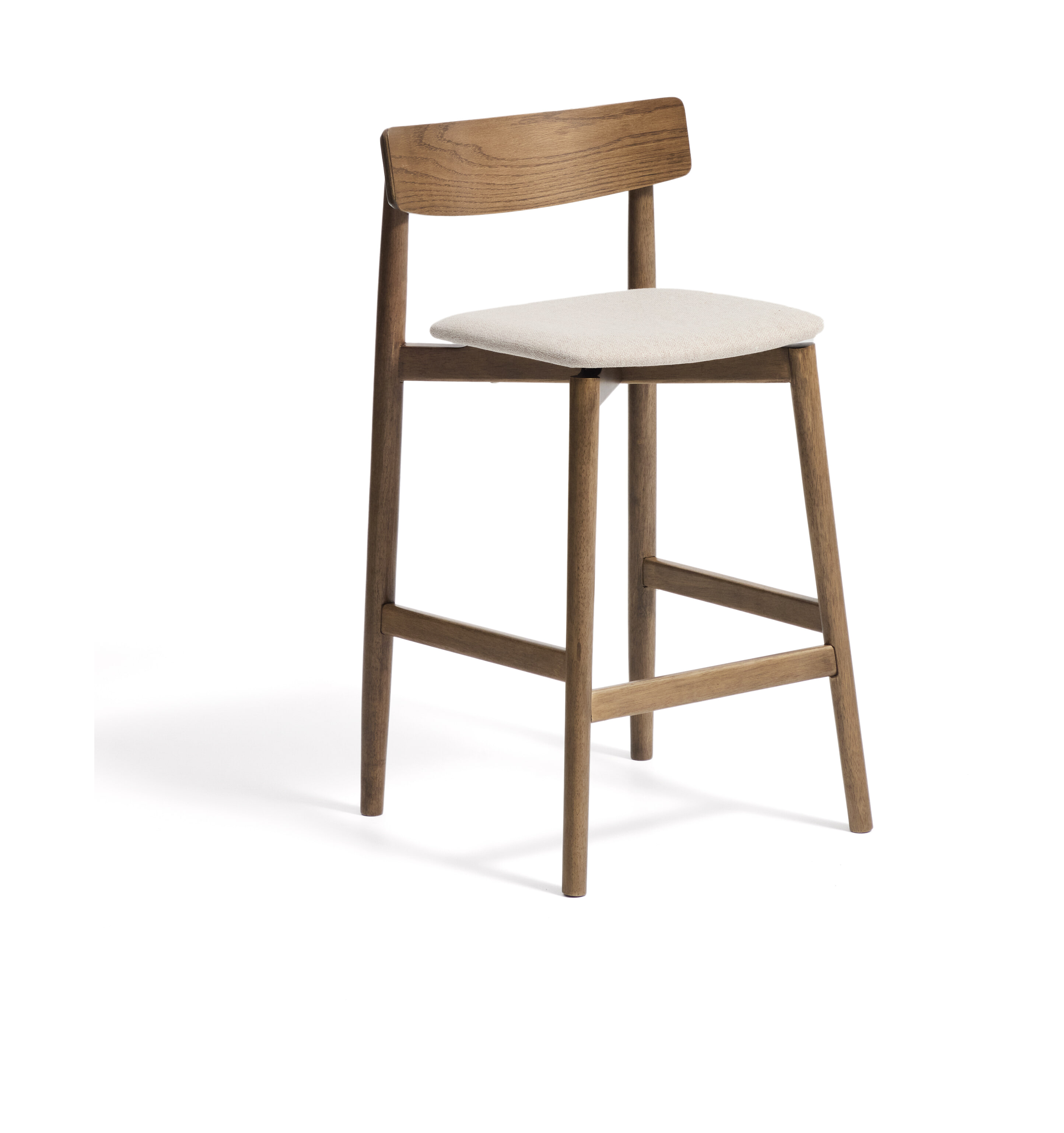 Kave Home Barkruk Evera Chenille en eiken - Beige/Bruin (zithoogte 67cm) | Kave Home