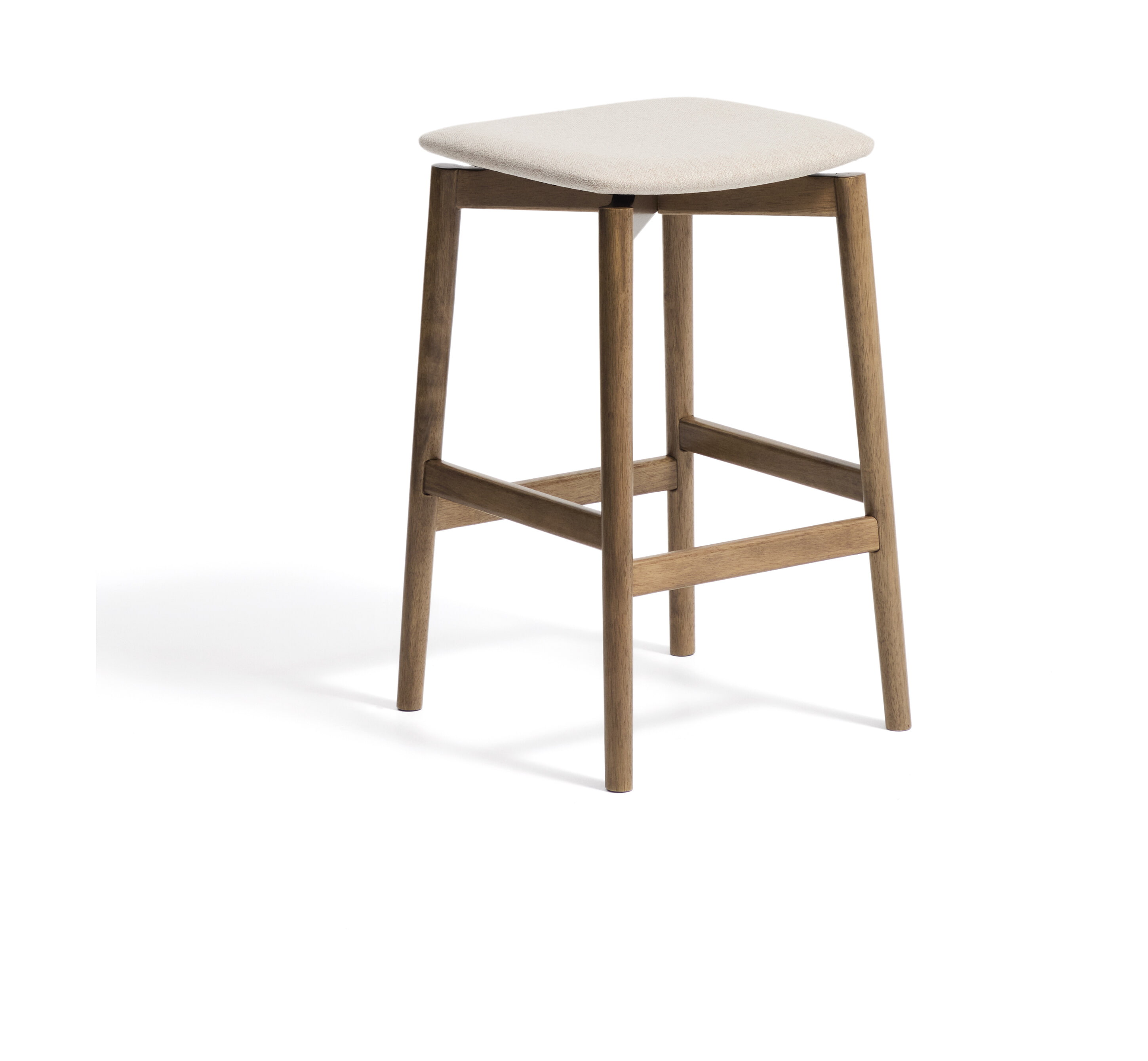 Kave Home Barkruk Evera Chenille en eiken - Beige/Bruin (zithoogte 67cm) | Kave Home