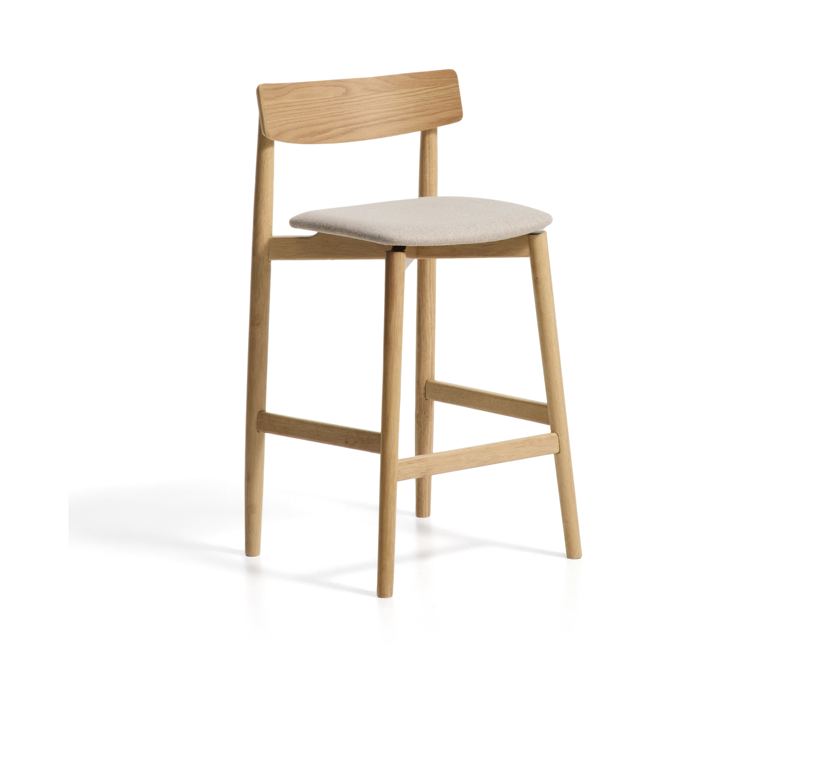 Kave Home Barkruk Evera Chenille en eiken - Beige/Naturel (zithoogte 67cm) | Kave Home