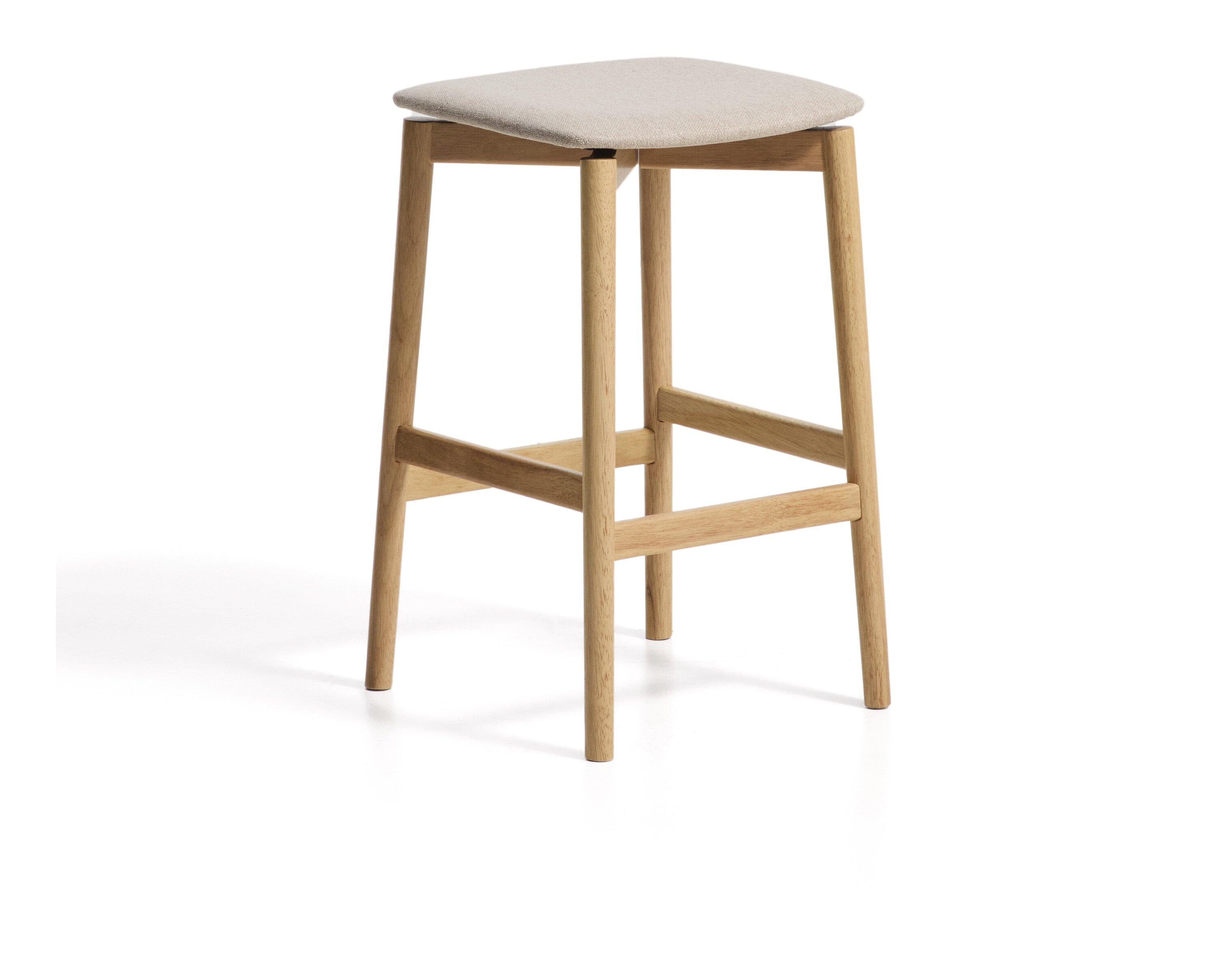Kave Home Barkruk Evera Chenulle en eiken - Beige/Naturel (zithoogte 67cm) | Kave Home
