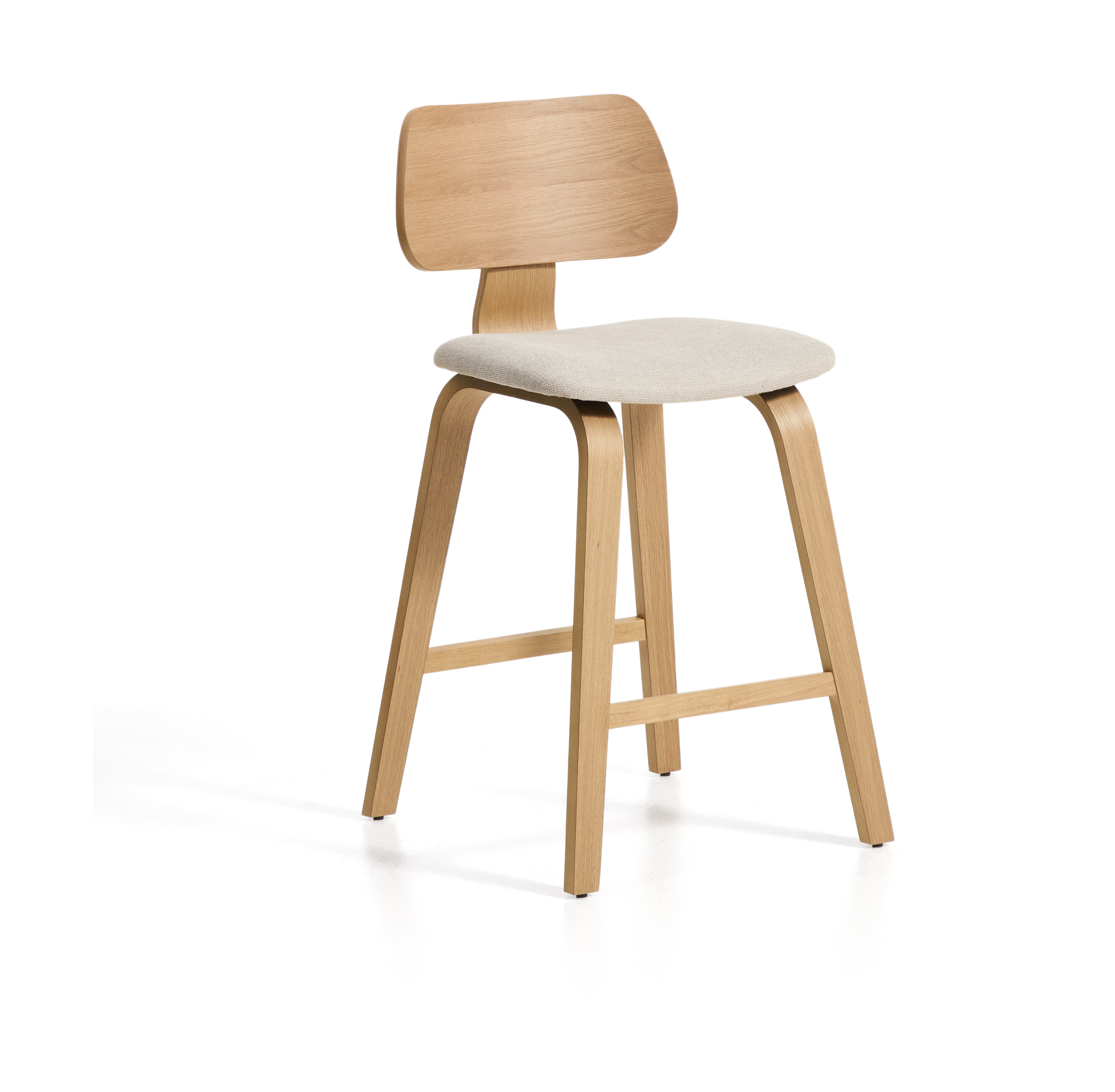 Kave Home Barkruk Gena Chenille en eiken - Beige (zithoogte 66cm) | Kave Home