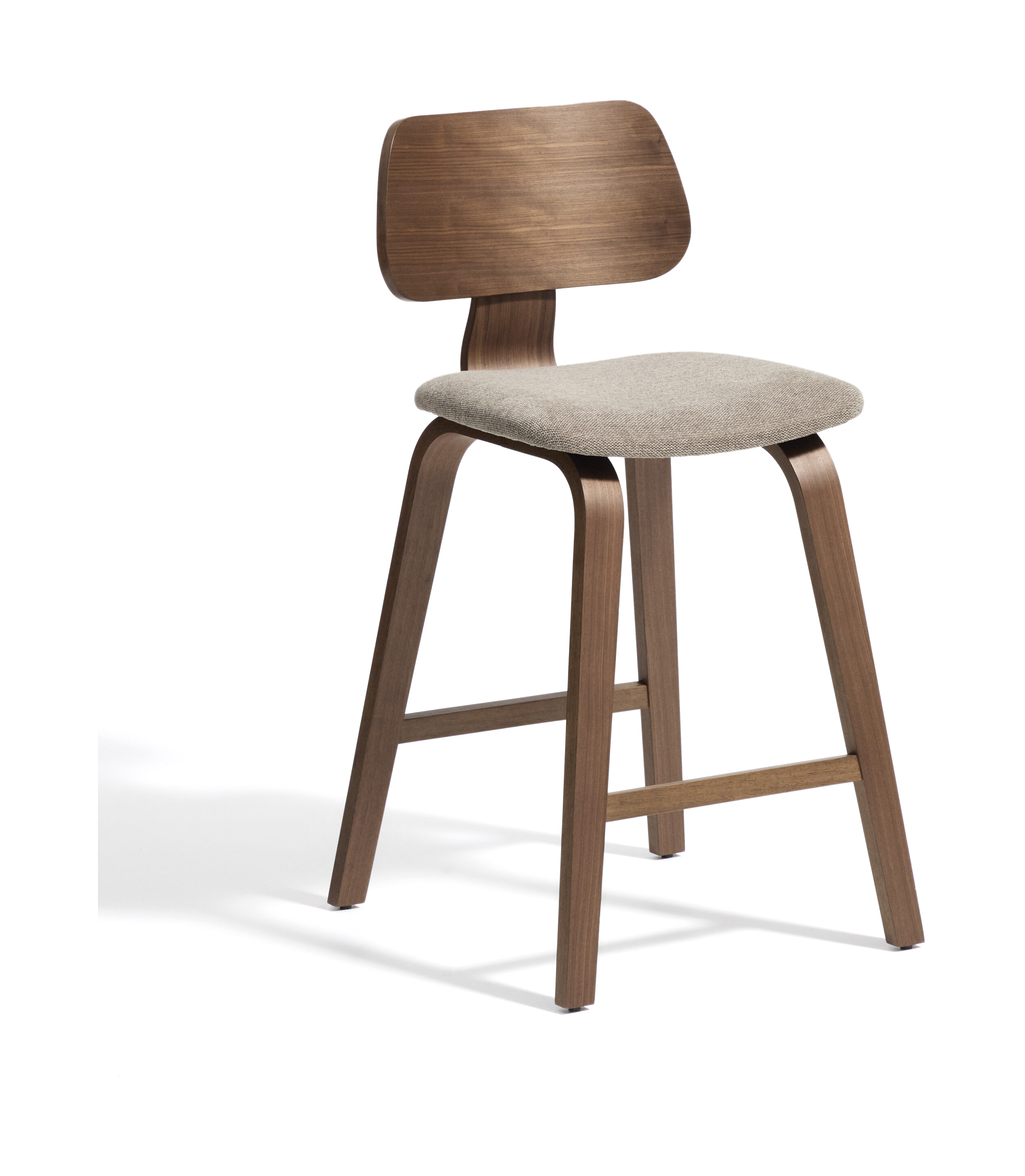 Kave Home Barkruk Gena Chenille en walnoot - Beige/Bruin (zithoogte 66cm) | Kave Home
