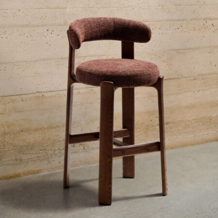 Kave Home Barkruk Granite Chenille en essenhout - Terracotta/Bruin (zithoogte 75cm) | Kave Home