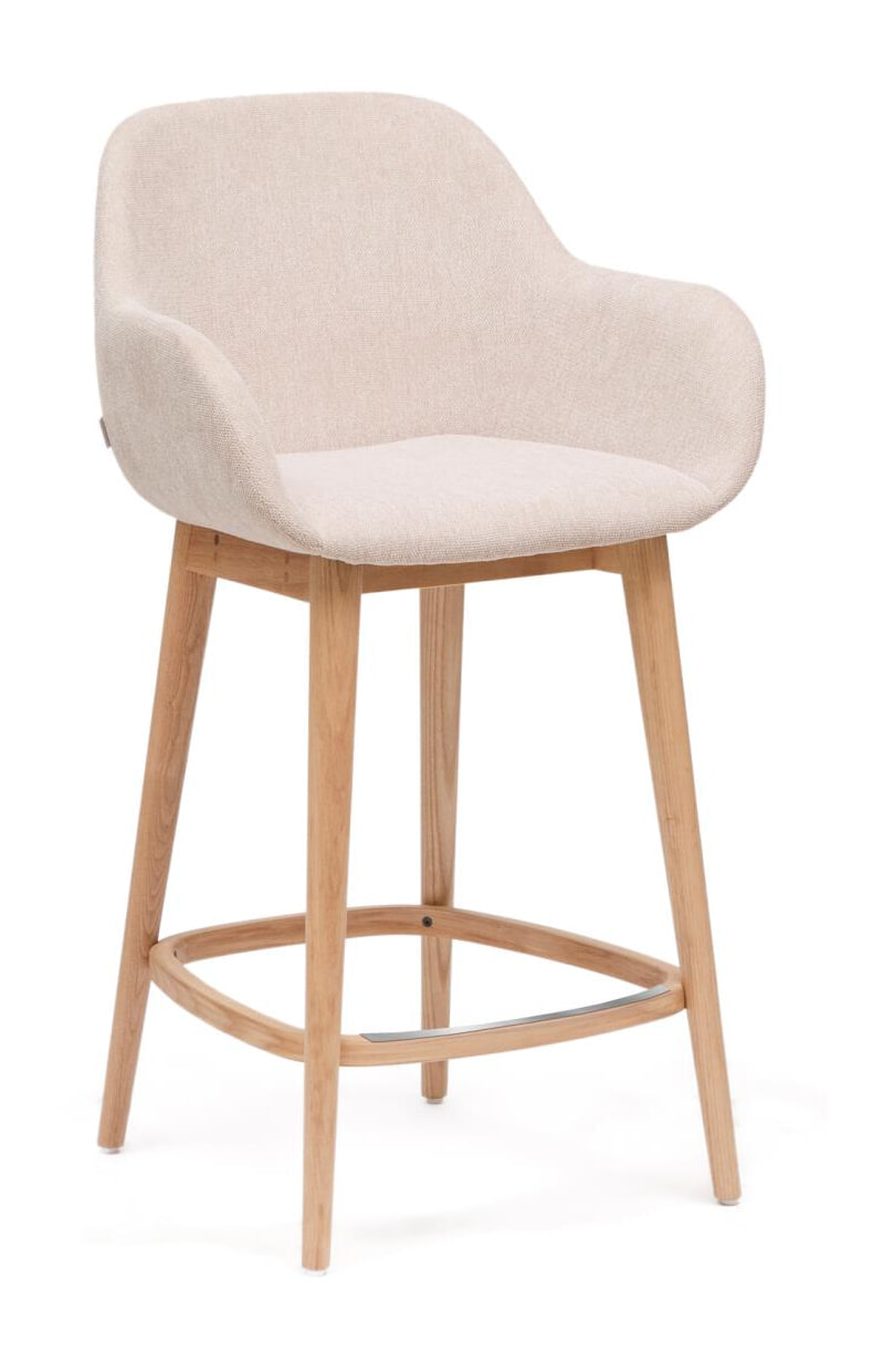 Kave Home Barkruk Konna Essenhout en stof - Beige/Naturel (zithoogte 66cm) | Kave Home