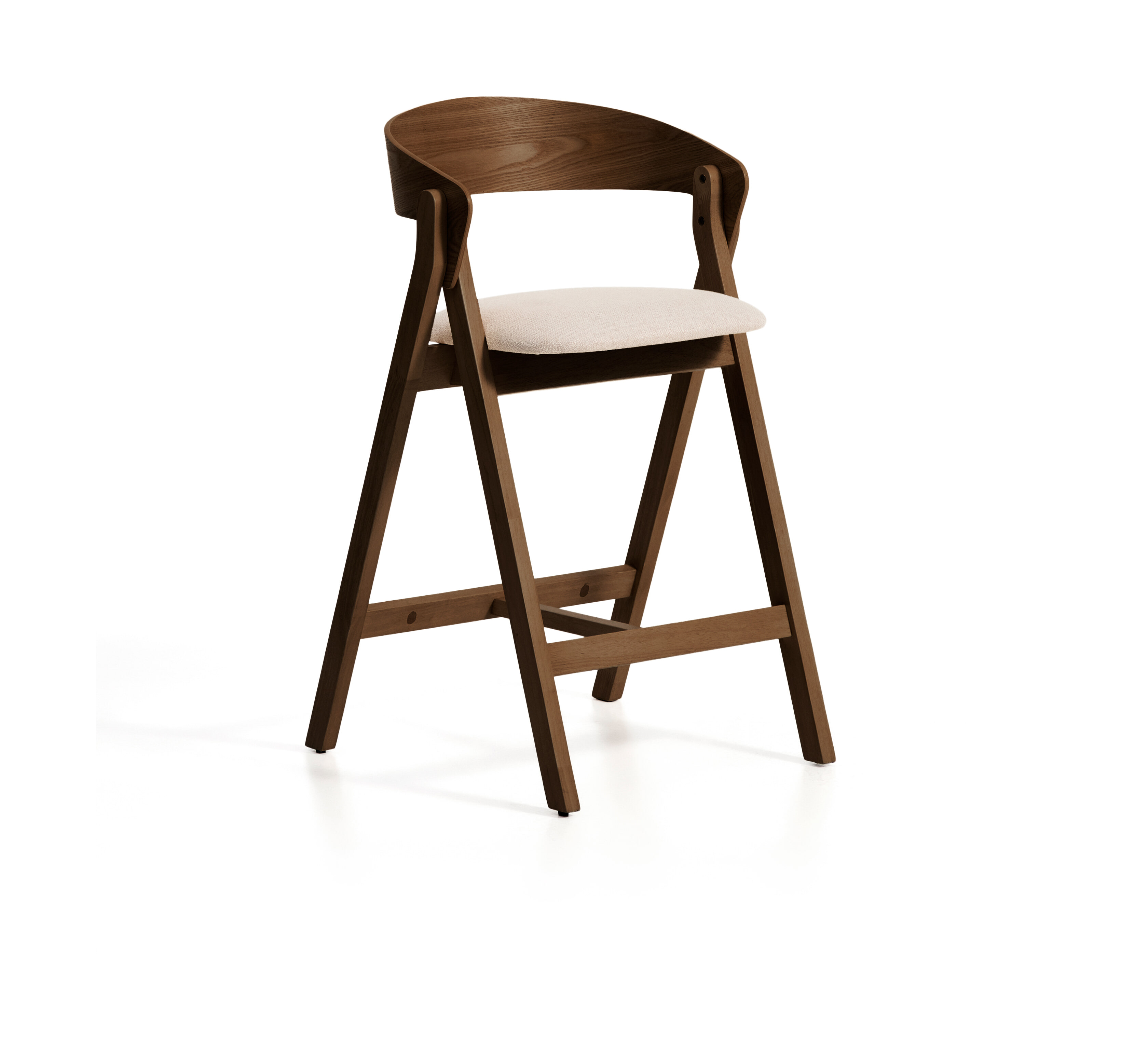 Kave Home Barstoel Godia Chenille en hout - Beige/Bruin (zithoogte 65cm) | Kave Home