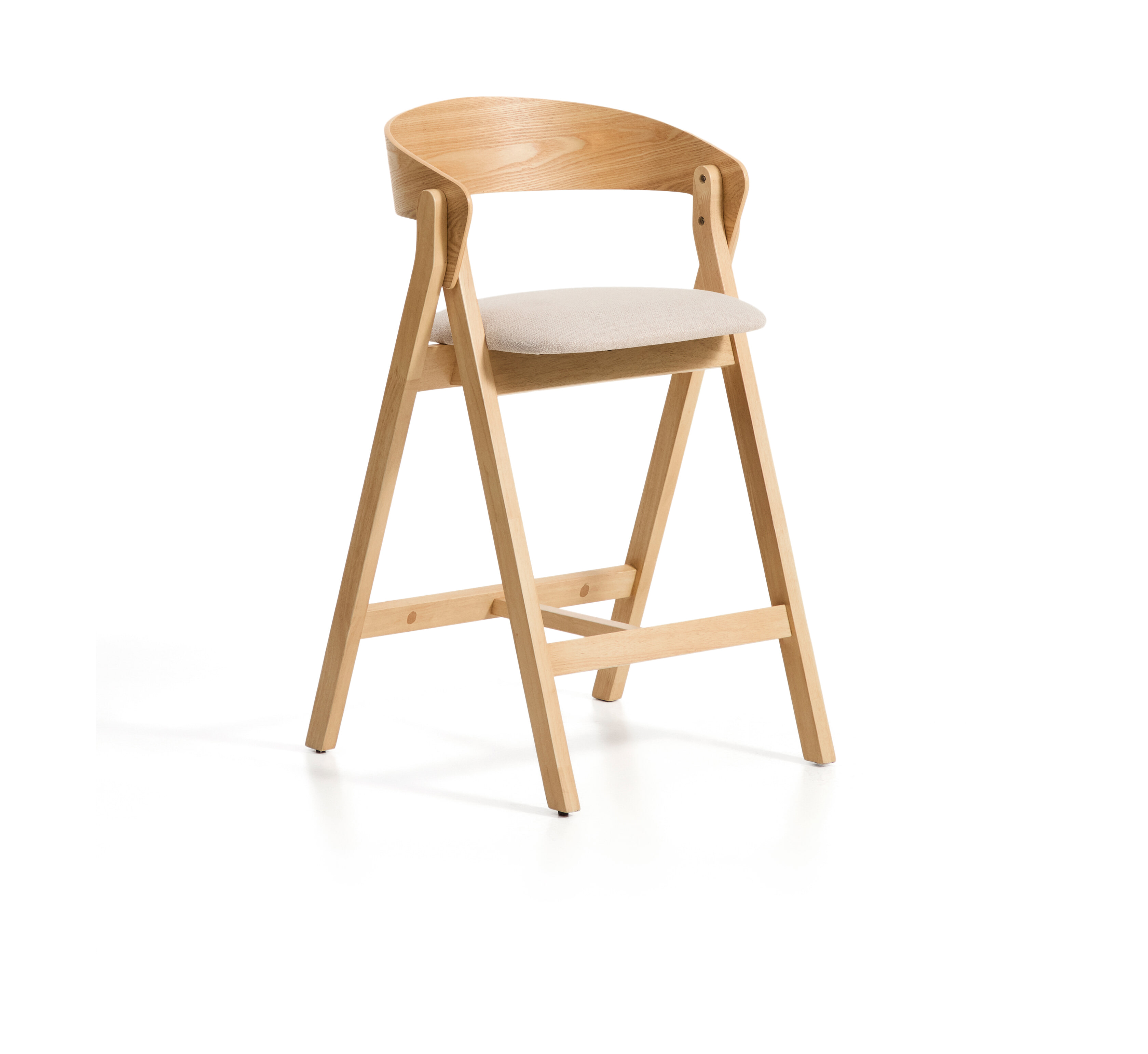 Kave Home Barstoel Godia Chenille en hout - Beige/Naturel (zithoogte 65cm) | Kave Home
