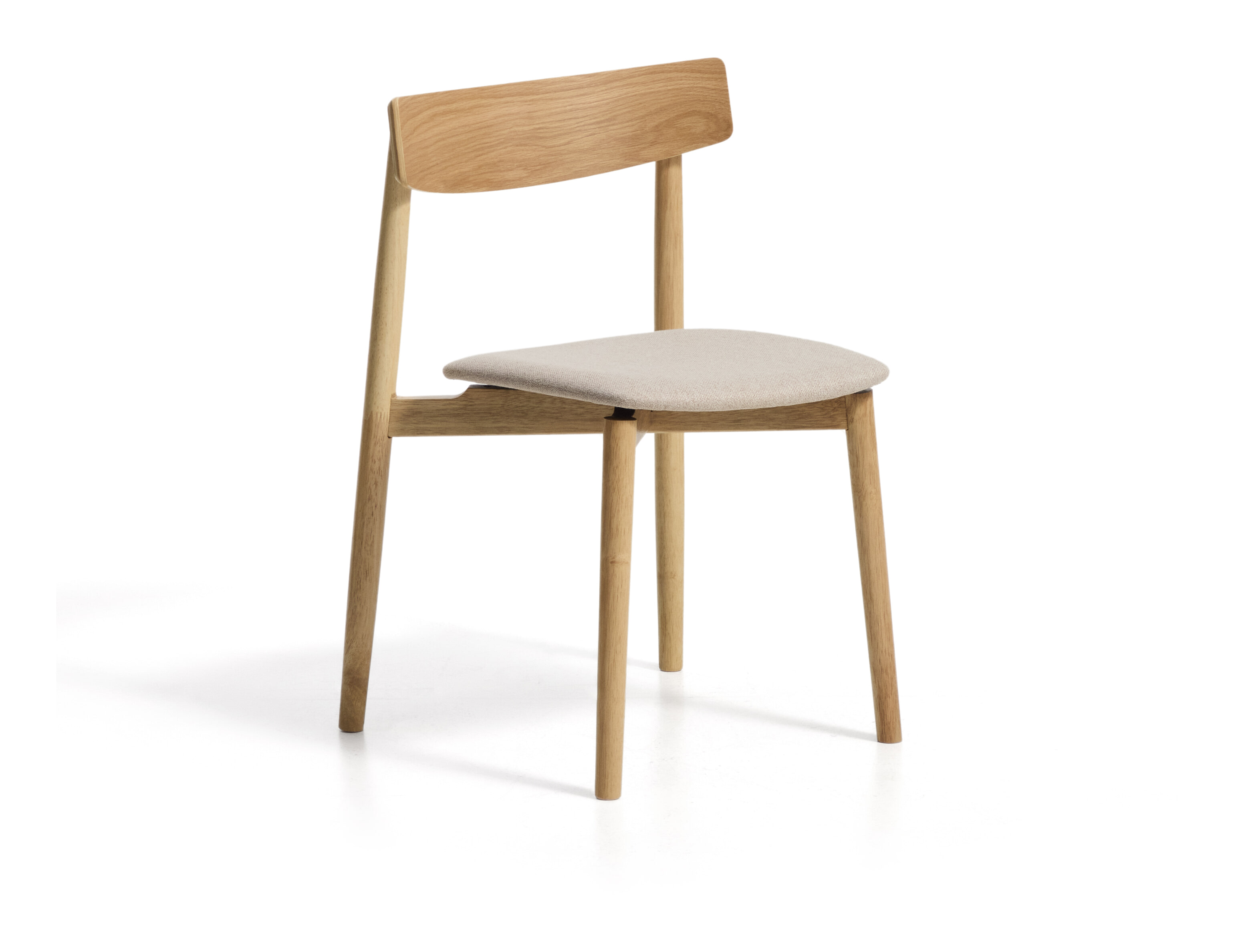 Kave Home Eetkamerstoel Evera Chenille en eiken - Beige/Naturel | Kave Home