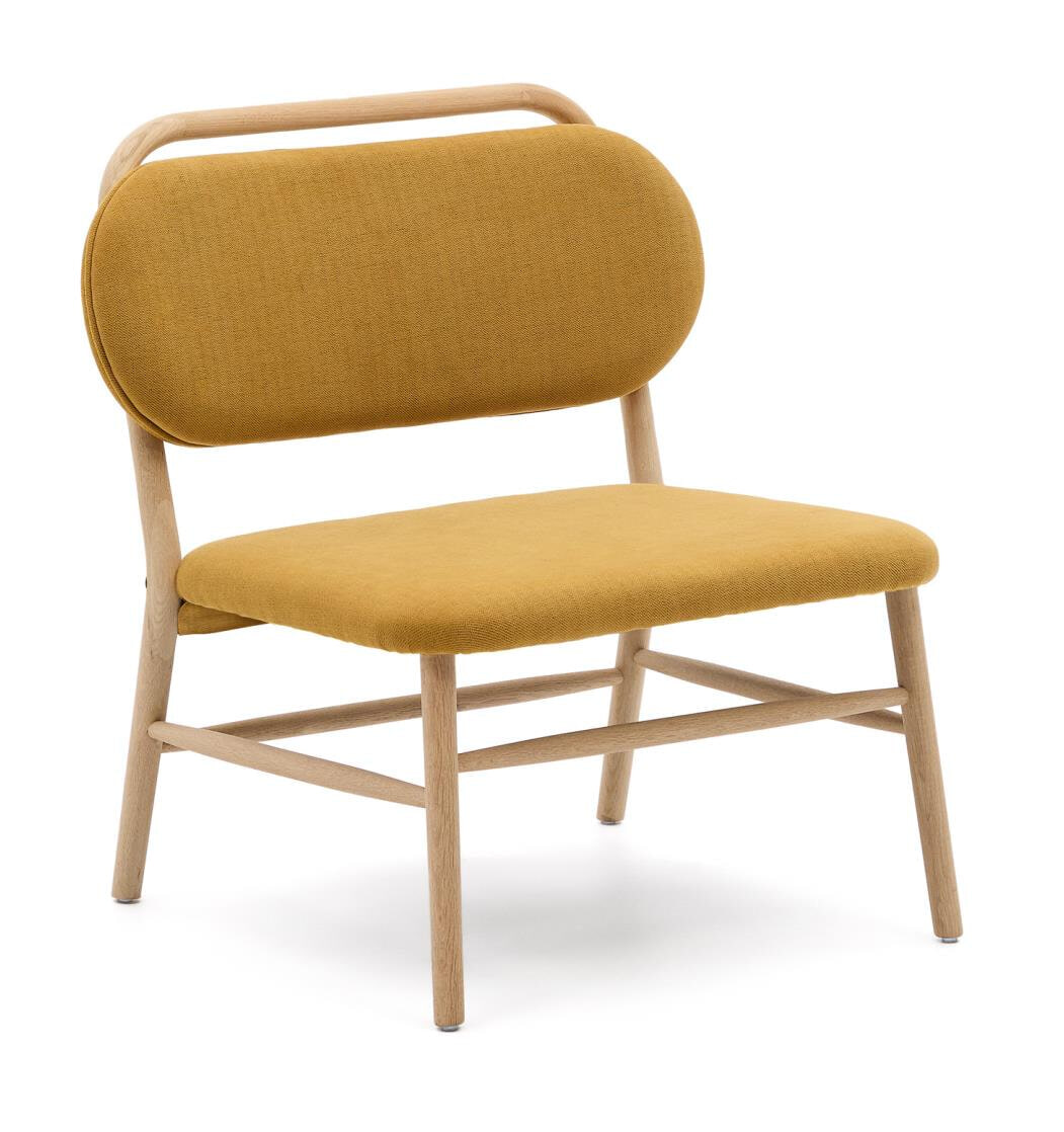 Kave Home Fauteuil Helda Chenille en eikenhout - Mosterdgeel | Kave Home