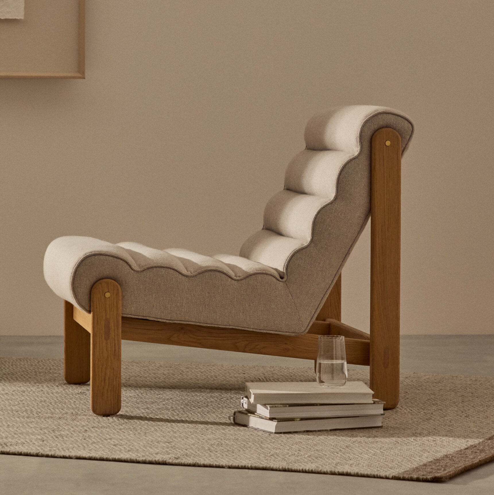 Kave Home Fauteuil Magira Structuurstof en eikenhout - Beige | Kave Home