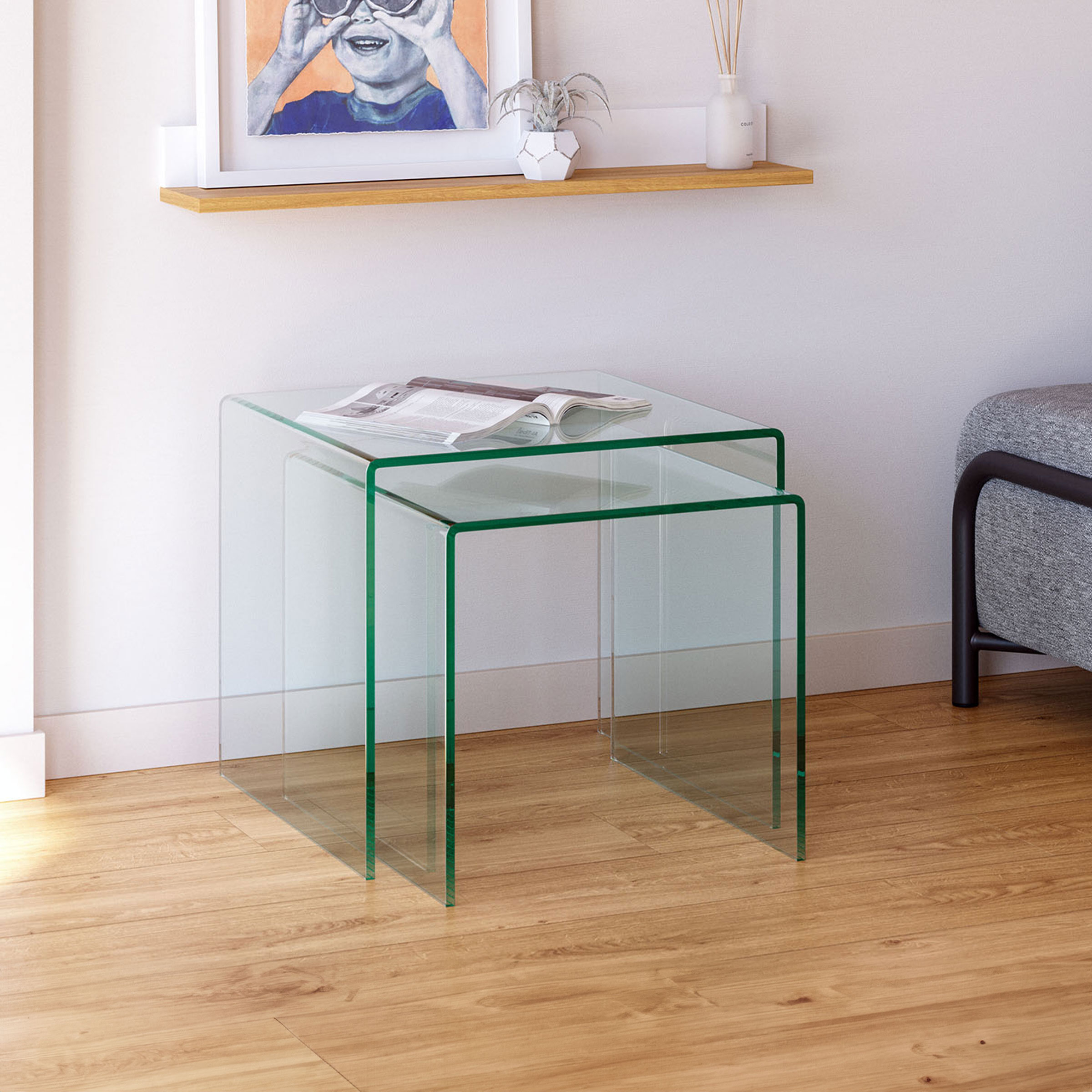 Kave Home Glazen Salontafel Burano Set van 2 stuks - Transparant - Vierkant | Kave Home