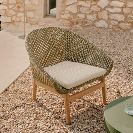 Kave Home Outdoor Fauteuil Olbia Rattan en Teakhout - Groen | Kave Home
