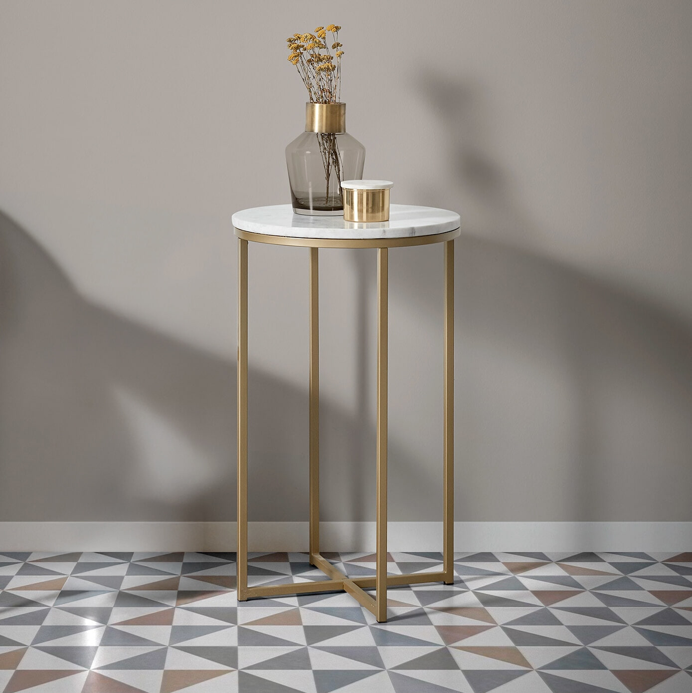 Kave Home Ronde Bijzettafel Sheffield Wit marmer / goud