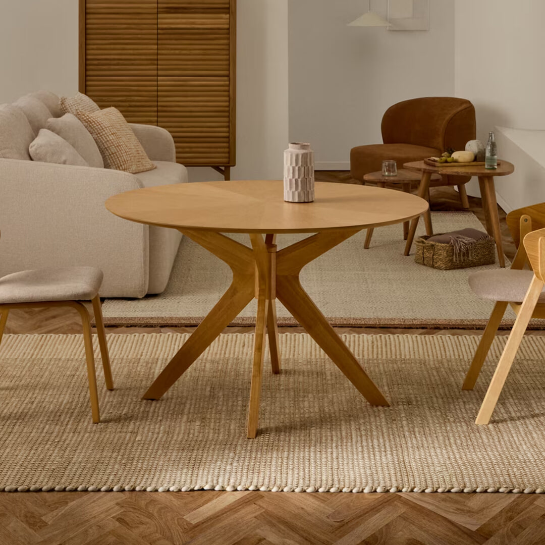 Kave Home Ronde Eettafel Naanim Eiken en rubberhout