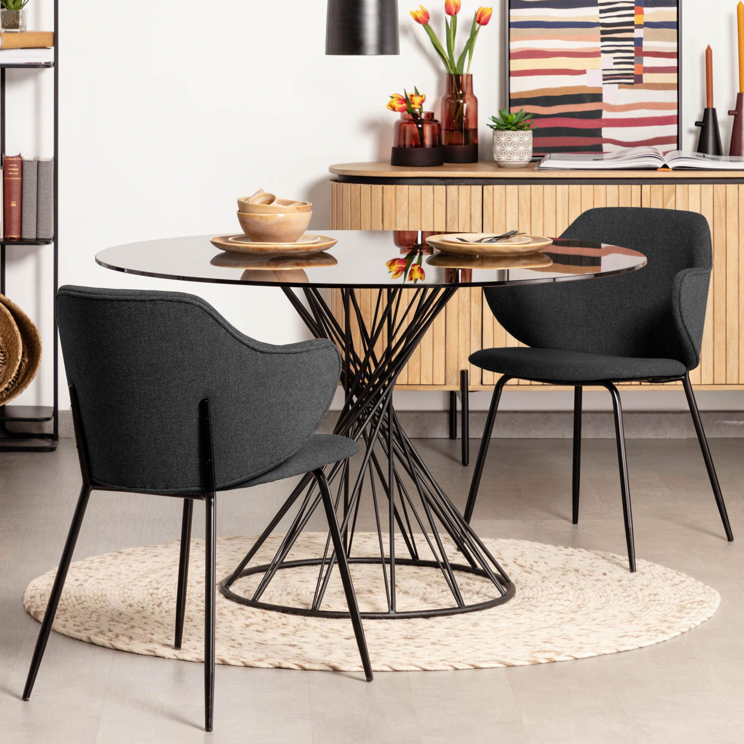 Kave Home Ronde Eettafel Niut 120cm Glas - zwart | Kave Home