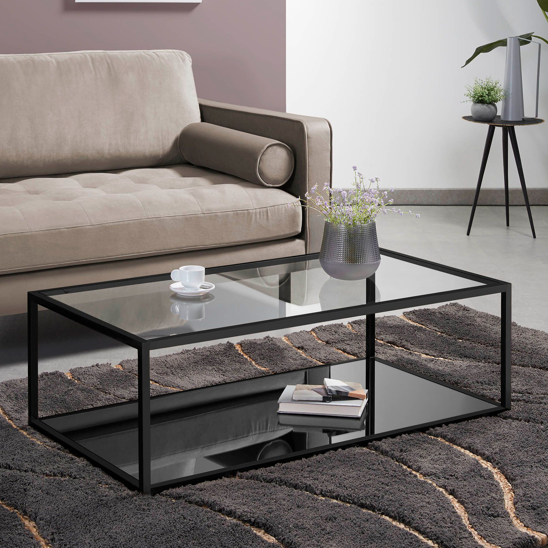 Kave Home Salontafel Blackhill Glas met zwart frame